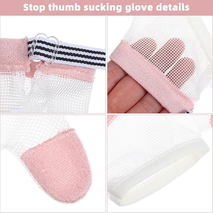 Ciieeo Finger Stop Gloves Thumb Protector Mittens Breathable Cotton Material for Infants Teething and Chewing Prevention M Size, 2 Pairs Random Color