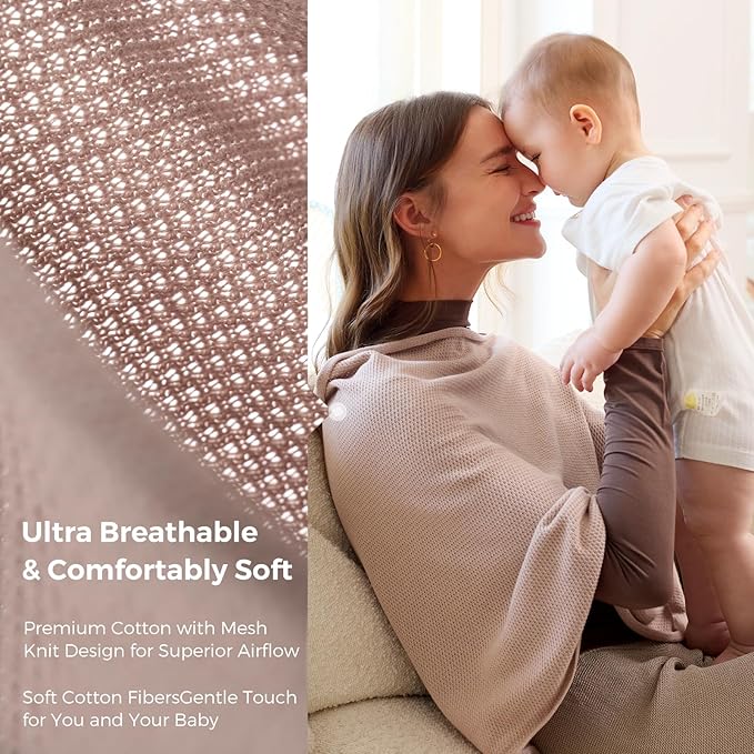 Momcozy Nursing Cover for Breastfeeding, Soft Privacy Poncho, Multi-Use Nursing Shawl, Portable Breast Feeding Covers for Women, Includes Laundry Bag (Brown)