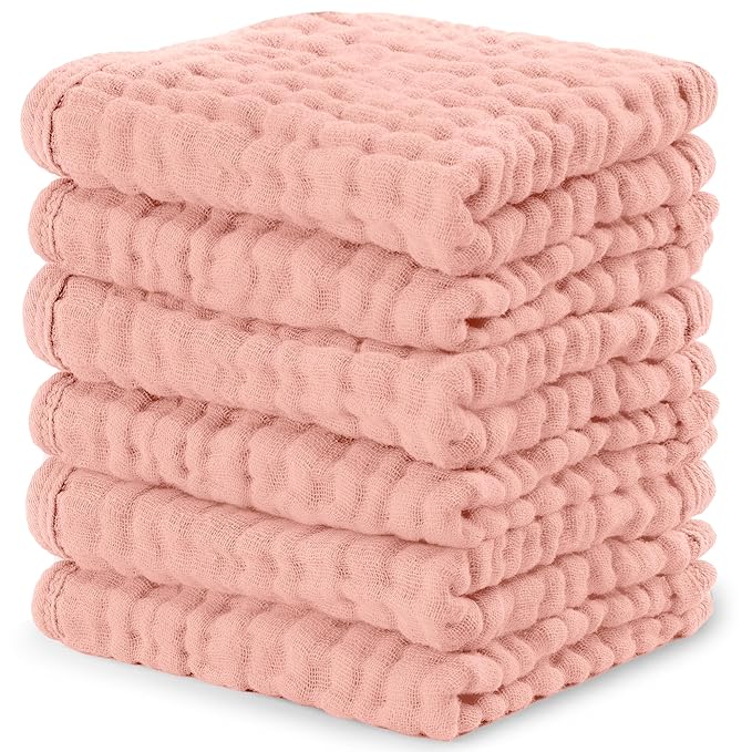 Comfy Cubs Muslin Baby Washcloths 6 Pack - Soft 6-Layer Cotton Wash Cloths for Sensitive Skin - 10"x10" Large, Gentle, Absorbent Infant Essentials for Newborn and Toddlers - Lace