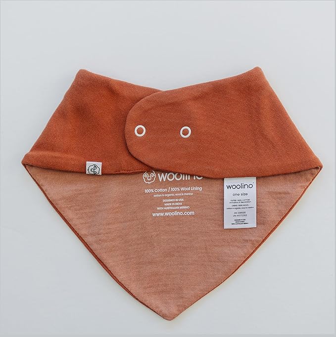 Woolino Merino Wool Baby Bibs - Highly Absorbent Bandana Bib with Cotton Outer Layer and Merino Wool Inner Layer - Pack of 2