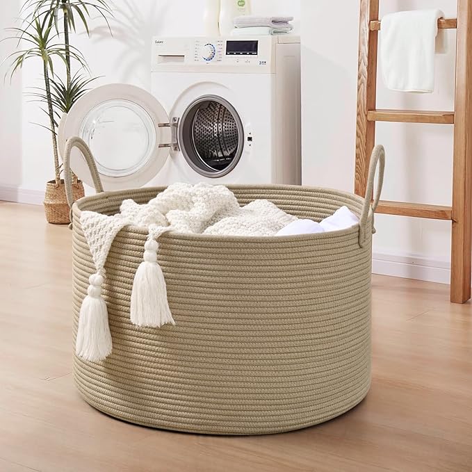 67L Storage Basket for Organizing, 20"×13" Large Laundry Baskets, Cotton Rope Woven Blanket Basket, Toy Storage for Kids, Collapsible Blankets Storage for Living Room, Nursery Room