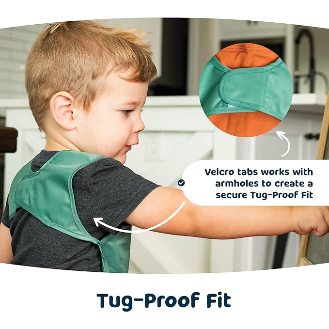 Tiny Twinkle Short Sleeve Apron Baby & Toddler Bib for Boys – Waterproof, Mess-Proof Bibs for Eating & Feeding, Machine Washable, Perfect Holiday Gift (Charcoal, 6–24M)