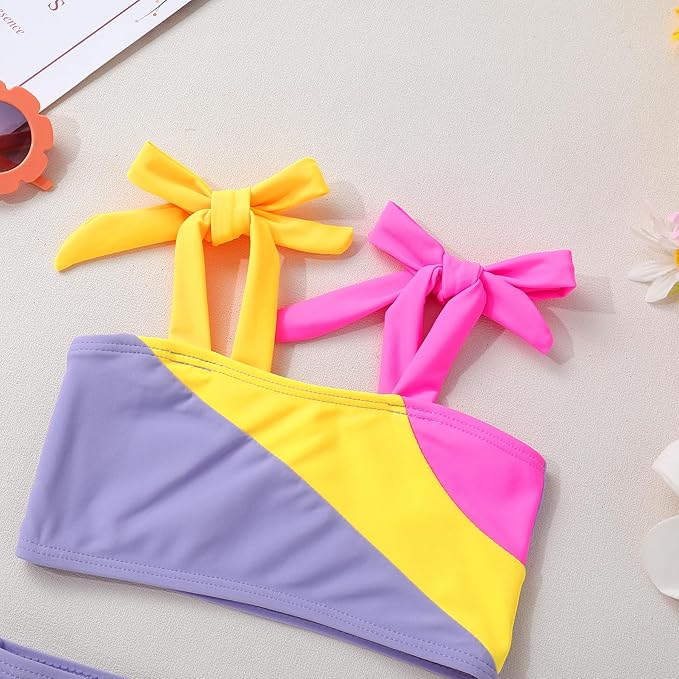 YOUNGER TREE Toddler Girls Two Pieces Swimsuit Color Block Stripe Swimwear Summer Beach Bathing Suit 18M-5T