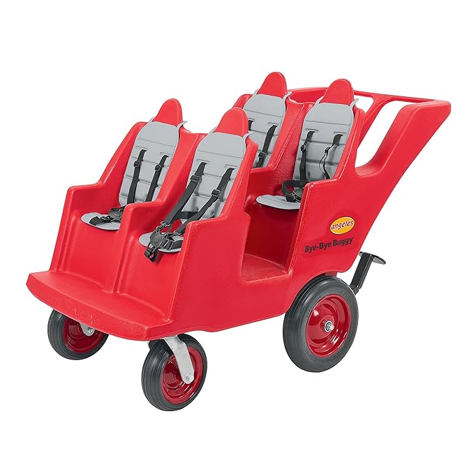 Children's Factory 4 Passenger Never Flat "Fat Tire" Bye-Bye Buggy, Red Daycare Multi-Passenger Buggy, 4 Seat Kids Commercial Stroller, Canopy Sold Separately