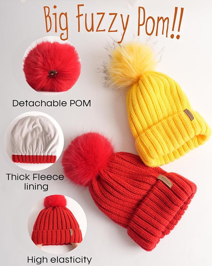 FURTALK Kids Winter Hat Toddler Knitted Beanie with Faux Fur Pom Poms for Baby Girls Boys