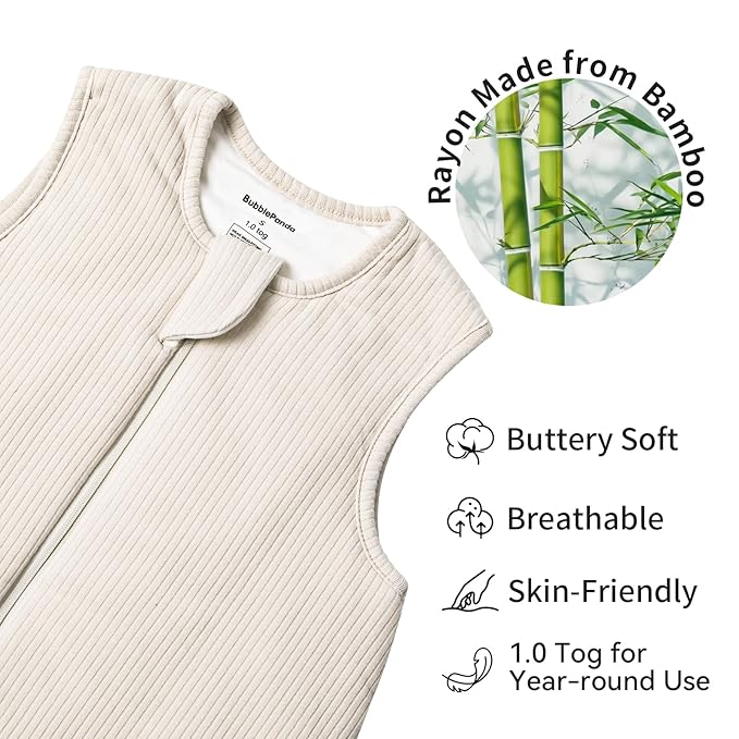 Rayon Made from Bamboo Toddler Sleep Sack with Feet 1.0 Tog Breathable Sleep Sack 6-12 Months Ultra Soft Baby Wearable Blanket with Legs Unisex Sleeping Bag with 2-Way Zipper