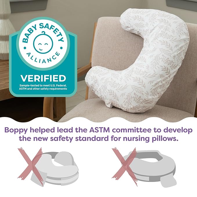 Boppy Nursing Pillow - Ergonomic Bottle & Breastfeeding Pillow with High, Firm, Large Area, Water-Repellent Cushion with Washable Cover; Baby Safety Alliance Verified - Quilted Moss