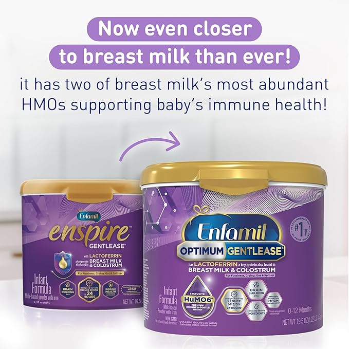 Enfamil Optimum (Enspire) Gentlease, Our Closest Formula to Breast Milk, Immune-Supporting Lactoferrin and Brain-Supporting DHA Baby Formula - Powder 19.5 Oz Tub