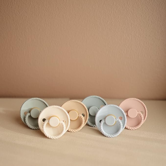 FRIGG Rope Natural Rubber Baby Pacifier | Made in Denmark | BPA-Free (French Gray/Silver Gray, 6-18 Months)