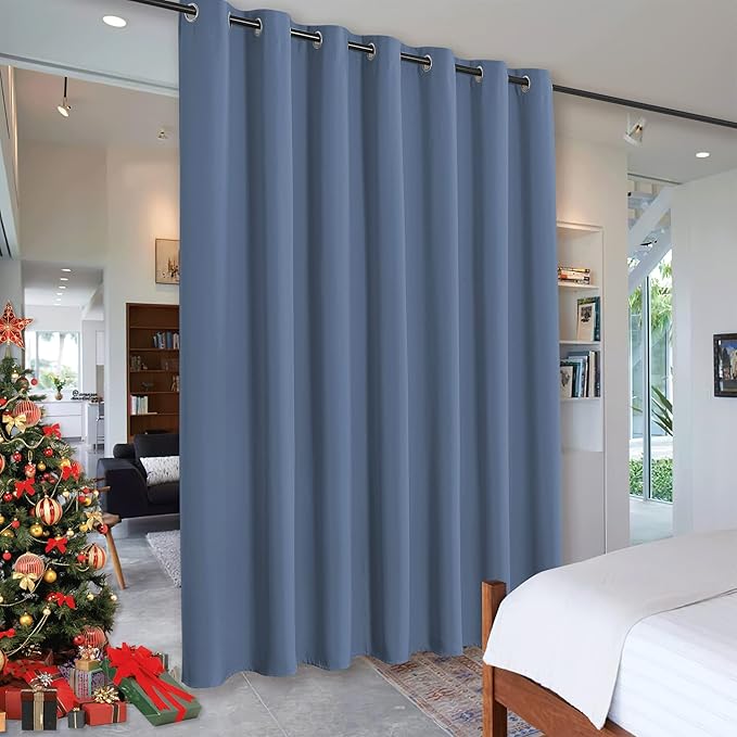 RYB HOME Privacy Curtain for Sliding Glass Door, Light Block Noise Reduce Insulated Curtain Screen Ceiling to Floor for Locker Room Basement Bedroom Closet, 100 inch Wide x 96 inch Long, Stone