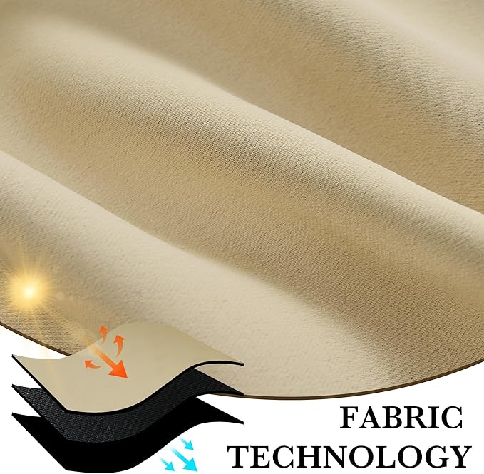 RYB HOME 100% Blackout Bathroom Curtains Over Sink 24 inches Long, Heat & UV Blocking Total Room Darkening Noise Reducing Curtains for Basement RV Campers, Biscotti Beige, 2 Panels Set