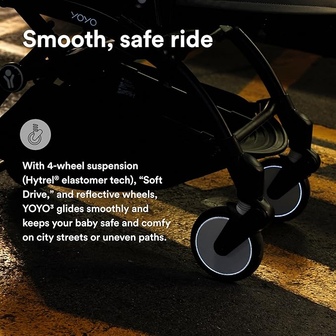 Stokke YOYO3 Stroller from 6 Months - Includes Black Frame/Toffee Seat Cushion + Canopy - Folds in & Out in a Flash - Light & Compact - Carry-On Compatible