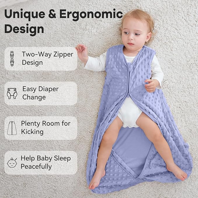 Fleece Baby Sleep Sack 18-24 Months with Plush Dots 1.5 Tog Baby Wearable Blanket with 2-Way Zipper Warm Sleeping Sack for Toddler Infant - XLarge, Taro Purple