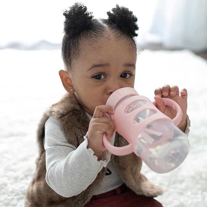 Dr. Brown's Milestones Wide-Neck Sippy Spout Bottle with 100% Silicone Handles, Easy-Grip Handles with Soft Sippy Spout, 9oz/270mL, Light-Pink, 1-Pack, 6m+