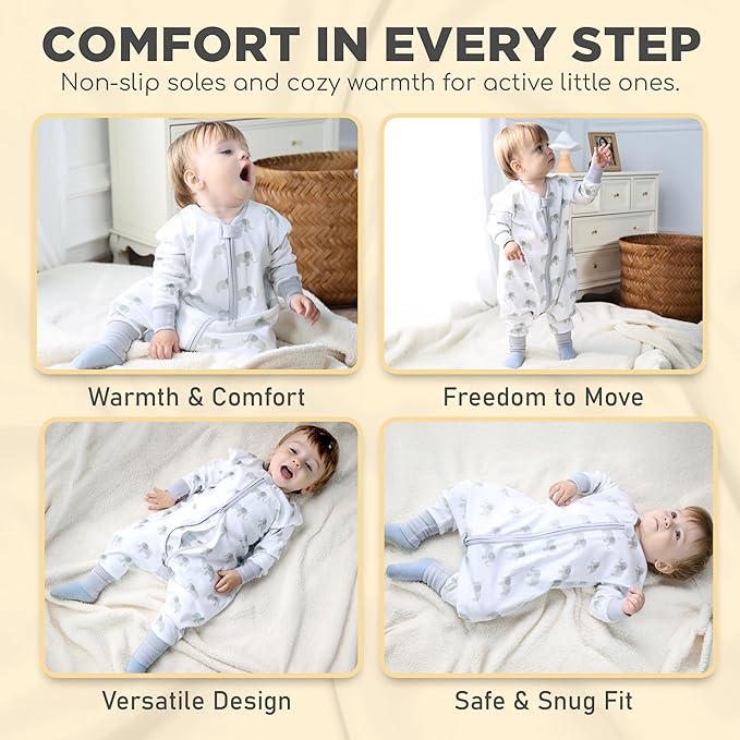 Mama Cheetah Toddler Sleep Sack with Feet, Long Sleeve 1.0 TOG Organic Cotton Baby Sleeping Bag with Legs, Wearable Blanket for Walkers w/ 2-Way Zipper, Toddler Blanket for Girls & Boys 4-5T