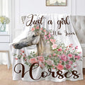 Just A Girl Who Loves Horses Throw Blanket for Women Men Flowers Animals Blanket Gifts for Adults Cute Horse Lightweight Blanket 60X80 Inches for Bed All Season