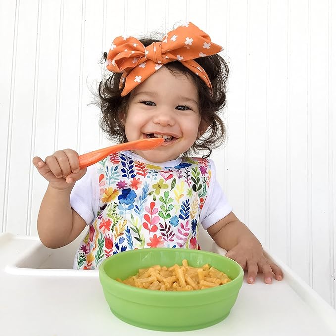 BapronBaby Rainbow Watercolor Floral Bapron - No Neck Tie Safer Bib for Baby & Toddler - Soft Waterproof Stain Resistant - Machine Washable - Sz Baby/Toddler 6m-3T