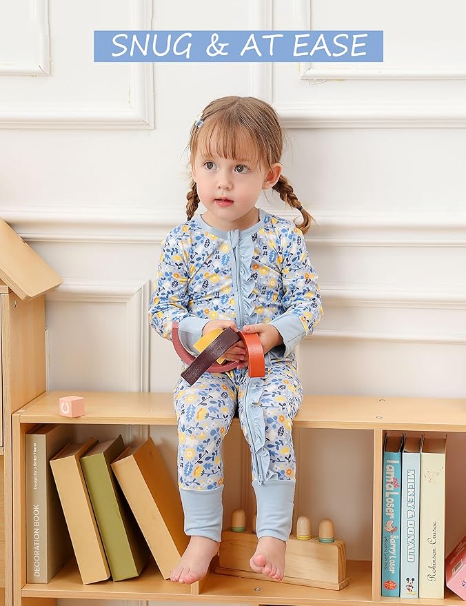 JunNeng Baby Girl Viscose from Bamboo Sleeper with Mitten Cuffs, 2 Way Zipper Romper, Sleep N' Play Pajamas 0-18 Months