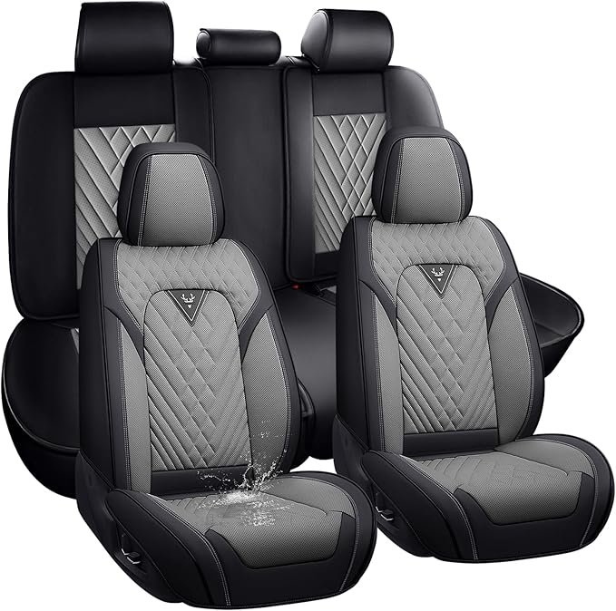 Seat Covers,Car Seat Covers Full Set,Car Seat Cover, Car Seat Covers Front Back Seat Cover,Waterproof Car Seat Cushion,Leather Seat Cover Seat Protector Universal Fit Most Car（5 Seat,Gary&Black）