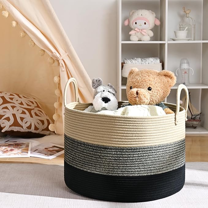 67L Storage Basket for Organizing, 20"×13" Large Laundry Baskets, Cotton Rope Woven Blanket Basket, Toy Storage for Kids, Collapsible Blankets Storage for Living Room, Nursery Room
