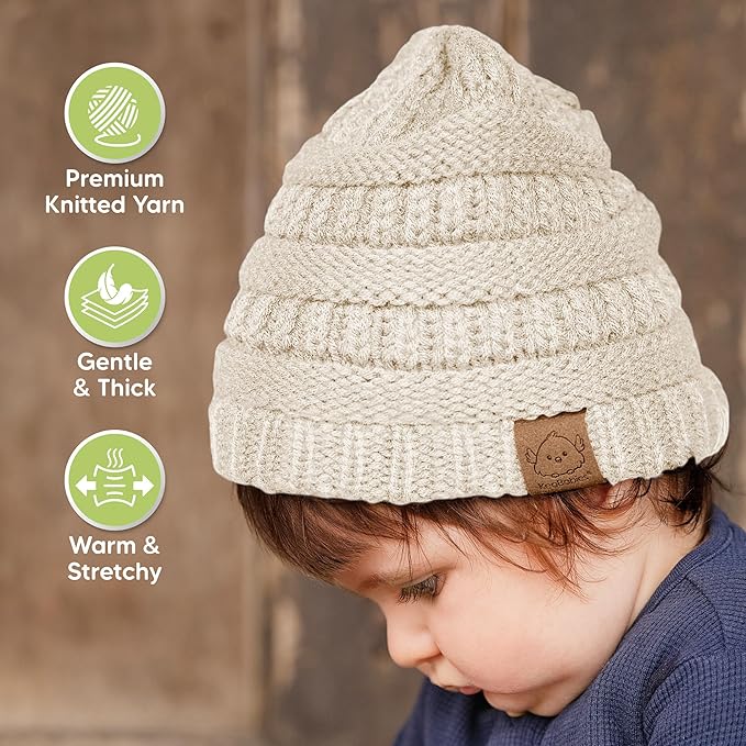 3-Pack Baby Beanies for Boys, Girls - Stretchy Knit Baby Hats, Cute Newborn & Toddler Winter Hat, Soft & Warm Infant Beanie 6-36 Months (Latte, M)