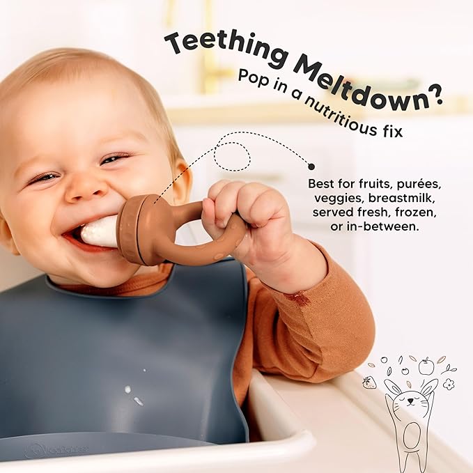 KeaBabies Baby Fruit Feeder 2pk - Silicone Baby Food Feeder for Babies 6-12 months, Breast Milk Popsicle for Teething, Weaning, Freeze Frozen Solid Food, BPA-Free Infant Feeding Essential (Terracotta)
