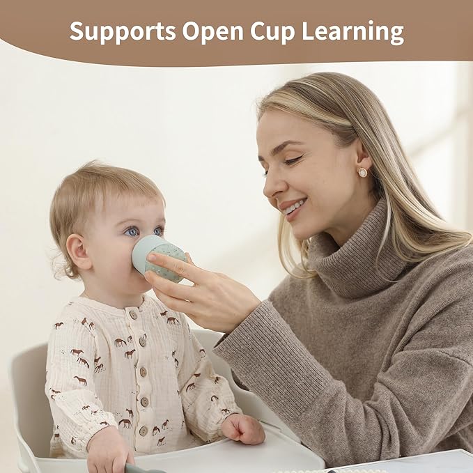 Moonkie Silicone Baby Cup 4 Months+ | Tiny Open Training Cup for Infants with Confetti Sprinkles | Baby-Led Weaning Essential | 2 oz (Blush, 1 Pack)