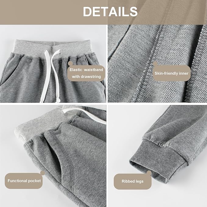 GFQLONG 3 Pack Toddler Boys Sweatpants Kids Active Jogger Pants with Pocket Drawstring