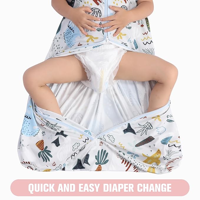 Baby Sleep Sack 12-18 Months 3 Pack Baby Wearable Blanket 100% Rayon Cotton 2-Way Zipper Toddler Sleeping Sack .Comfy Soft Lightweight TOG 0.3 (Elephant&Dinosaur&Hexagon,)