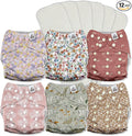 Mama Koala 3.0 Pocket Cloth Diapers for Babies with AWJ Lining, 6 Pack with 6 5-Layer Natural Cloth Diaper Inserts - Reusable and Washable Pocket Diapers(A-Wild Flowers)