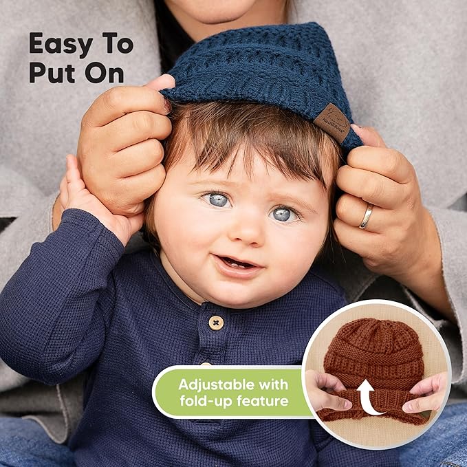 3-Pack Baby Beanies for Boys, Girls - Stretchy Knit Baby Hats, Cute Newborn & Toddler Winter Hat, Soft & Warm Infant Beanie 6-36 Months (Cobalt, M)