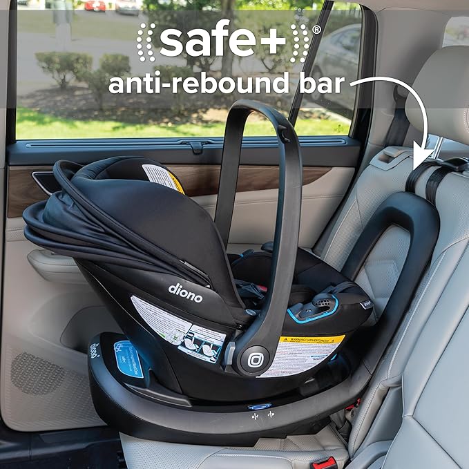 Diono LiteClik30 XT SafePlus Infant Car Seat and Base, Rear-Facing for Infants 4-30lbs, SafePlus Engineering, with Infant Insert, UPF 50+ Sunshade (Black Storm)
