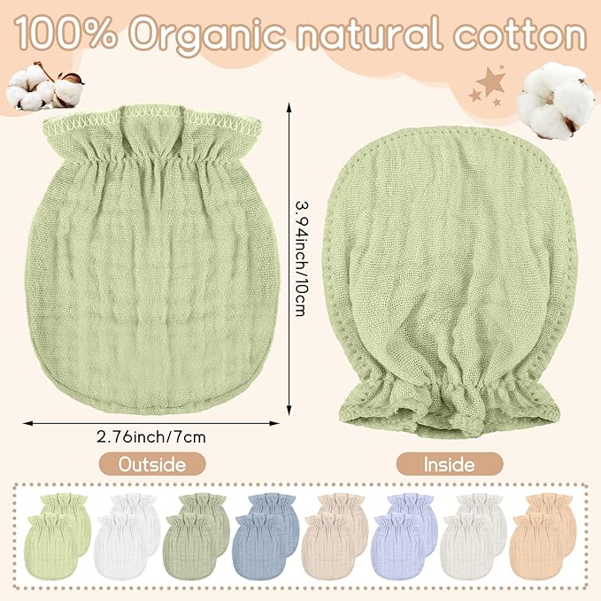 Newborn Baby Muslin Mittens 0-6 Months No Scratch Elastic Wrist Soft Breathable Gloves Bulk Cotton for Infant