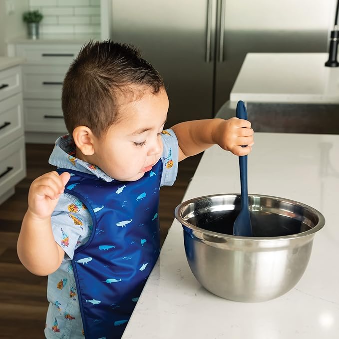 Tiny Twinkle Short Sleeve Apron Baby & Toddler Bib for Boys – Waterproof, Mess-Proof Bibs for Eating & Feeding, Machine Washable, Perfect Holiday Gift (Ocean Life, 6–24M)