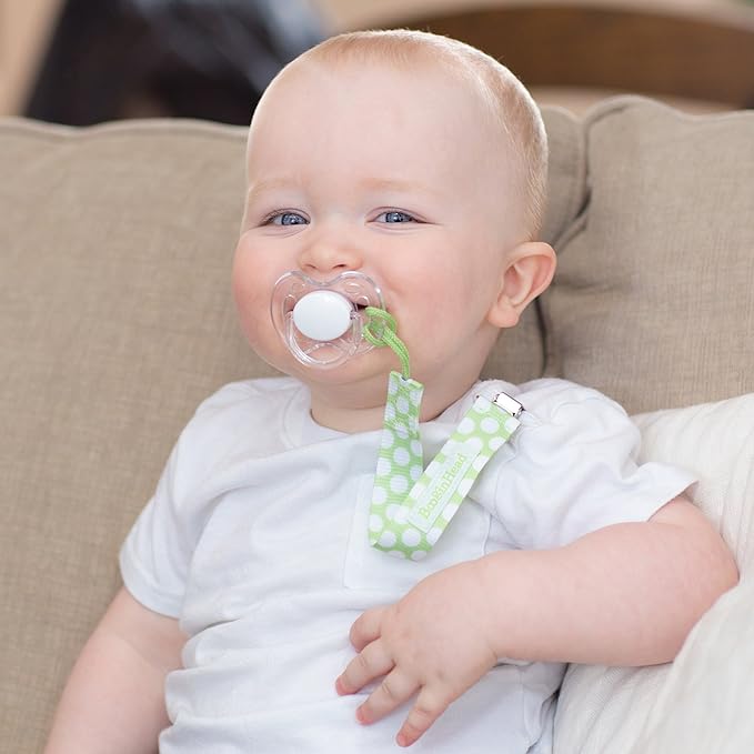 BooginHead Baby Newborn PaciGrip Pacifier Clip, Delicate Dot Polka Dots, Green/White