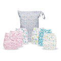 Simple Being Reusable Cloth Diapers, Double Gusset, One Size Adjustable, Washable Soft Absorbent, Waterproof Cover, Eco-Friendly Unisex Baby Girl Boy, six 4-Layers Microfiber Inserts (Girl Animals)