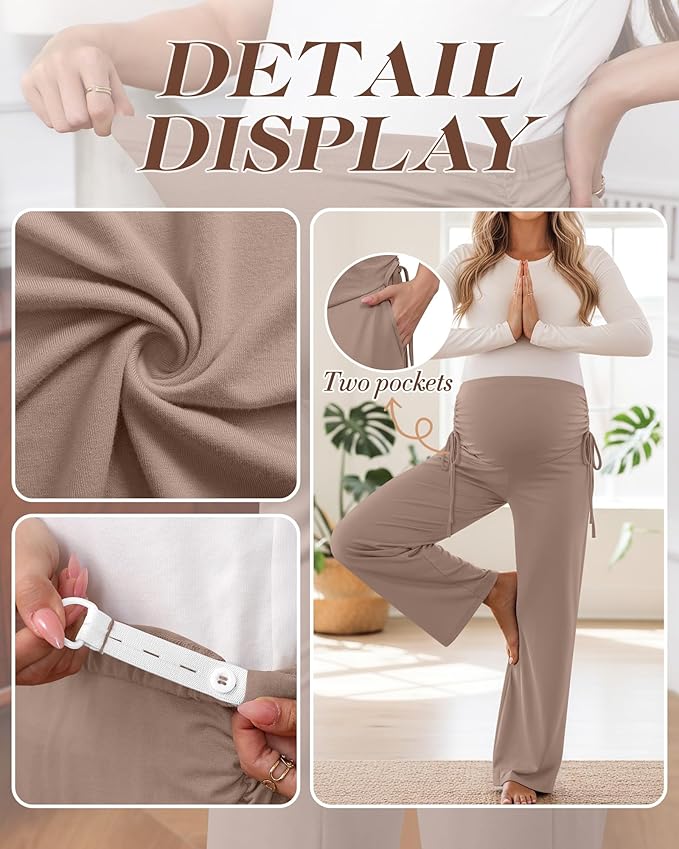 Neer 3 Pack Women's Maternity Pants Over The Belly Loose Pregnancy Pants Stretchy Lounge Wide Leg Trousers with Pockets