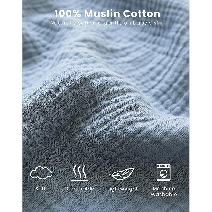 Konssy Muslin Baby Sleep Sack 0-6 Months 0.8 TOG, 2 Pack 100% Cotton Wearable Blanket for Babies, 2-Way Zipper Breathable Sleeping Sack Infant Toddler Essentials for Girls and Boys (Star, Blue)