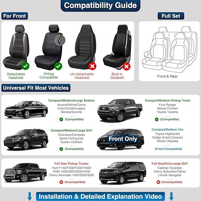 OASIS AUTO Car Seat Covers Premium Waterproof Faux Leather Cushion Universal Accessories Fit SUV Truck Sedan Automotive Vehicle Auto Interior Protector Full Set (OS-001 Black)