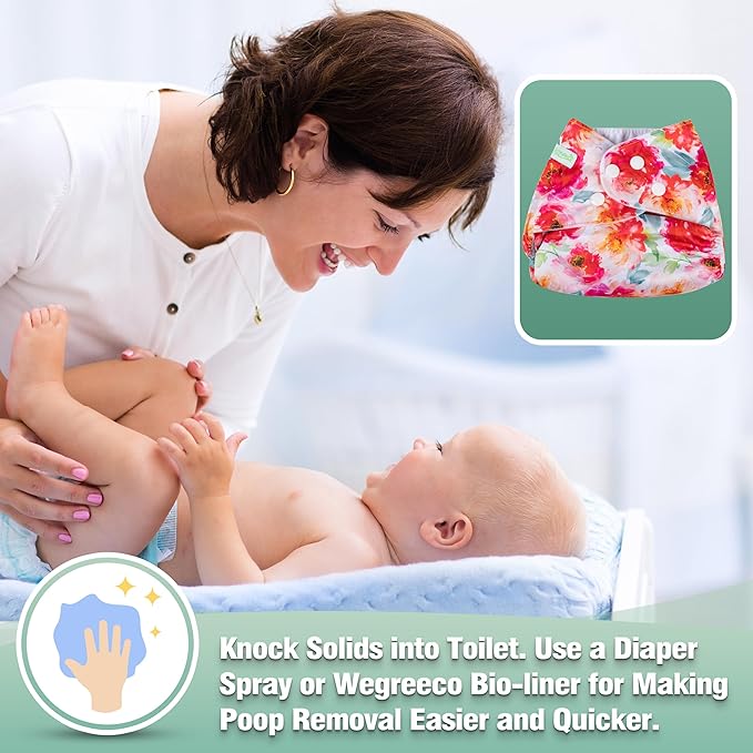 Wegreeco Cloth Diapers 6 Pack with Inserts & Wet Bag, Washable Reusable Diapers for Babies, One Size Adjustable (Chinese Rose)