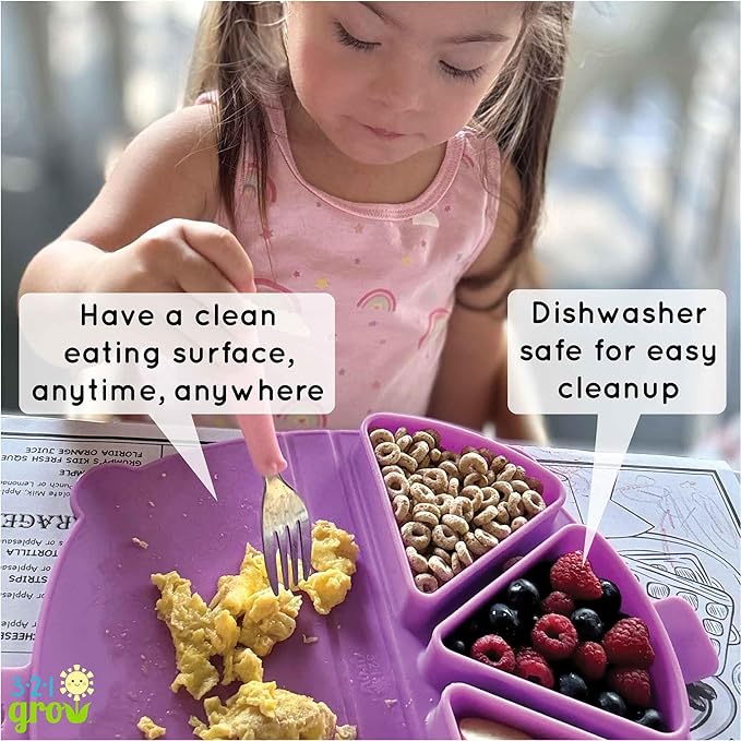 Silicone On-The-Go Snack Mat – Foldable Reusable Placemat with 3 Compartments and Lids – Travel-Friendly Baby and Toddler Snack Plate – Dishwasher Safe (Watermelon)