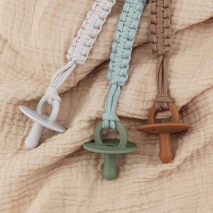 Pacifier Clip for boy 9.2 Inch Pacifier Leashes woodern Clips Teething Toy with Handmade Braided Cotton Modern Unisex Baby Shower Birthdays Christmas Set (3 Pack Boys)