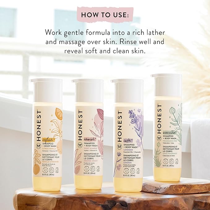 The Honest Company 2-in-1 Cleansing Shampoo and Body Wash and Face and Body Lotion Bundle Gentle for Baby Naturally Derived Lavender Calm 18.5 fl oz