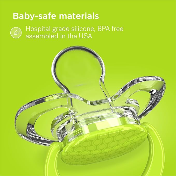 Smilo Baby Pacifier with Orthodontic Design for Healthy Dental Development - Stage 3 for Babies 9+ Months - Pack of 3X 100% Silicone Pacifiers BPA Free - Green