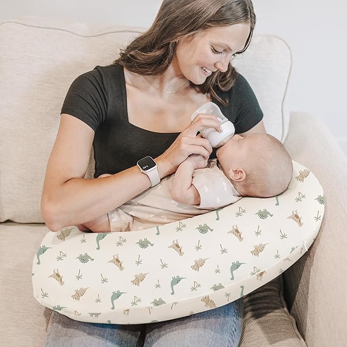 Konssy 2 Pack Nursing Pillow Covers, Stretchy and Soft Nursing Cover for Breastfeeding Pillows, Pillow Slipcover for Baby Girls Boys Newborn (Dino Jungle, Sage)