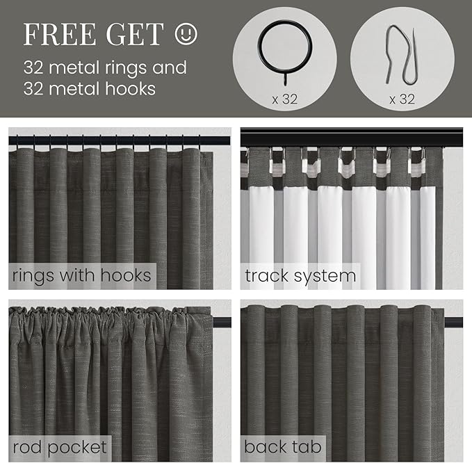 Topfinel 96 Inch Long Blackout Linen Curtains for Livingroom, Carbon Grey Viral Drapes Pinch Pleated Curtains for French Doors 2 Panels Set, Luxury Modern American Style Linen Drapes 52" W*96" L