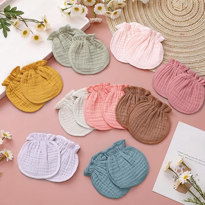 Newborn Baby Muslin Mittens 0-6 Months No Scratch Elastic Wrist Soft Breathable Gloves Bulk Cotton for Infant