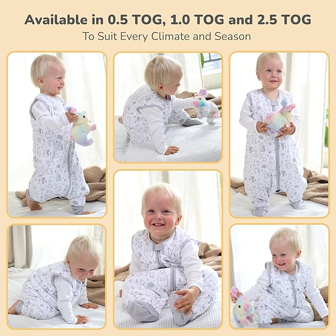 Mama Cheetah Toddler Sleep Sack with Feet, 1.0 TOG Organic Cotton Baby Wearable Blankets with Legs, Baby Sleeping Bag for Walkers, Early Walker 6-18 Month
