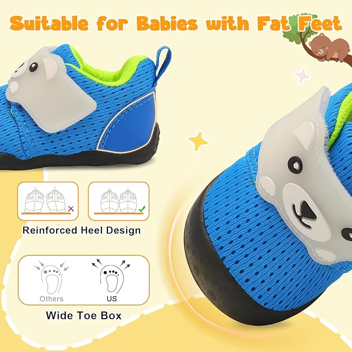 FEETCITY Baby Walking Shoes Wide Baby Shoes Boys Girls Infant Sneakers Crib Shoes Breathable Toddler Barefoot Shoes Slip On Shoes