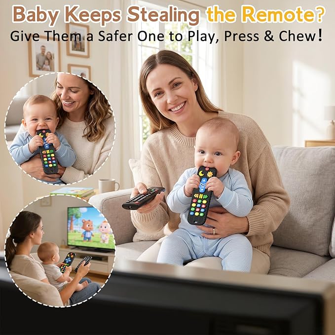 Baby Teething Toys Silicone Baby Remote Teether Over 3 Months - Baby Essentials Sensory Chew Toys - Baby Teether for Teething Relief - BPA Free Infant Toys Baby Shower Gifts (1, Black)